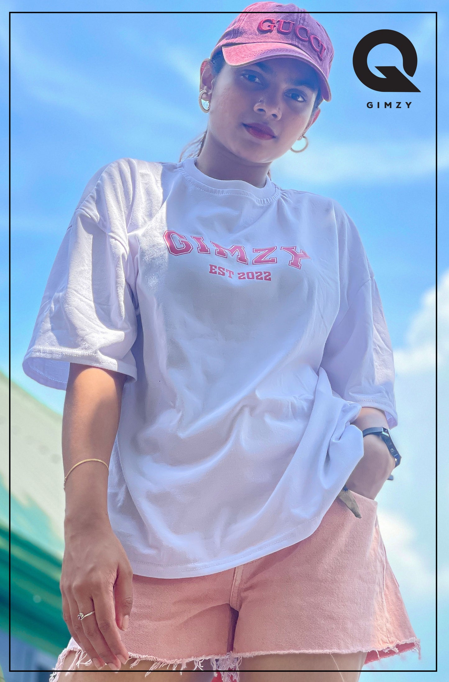 GIMZY Titled Drop Shoulder White Color Tee | GM184
