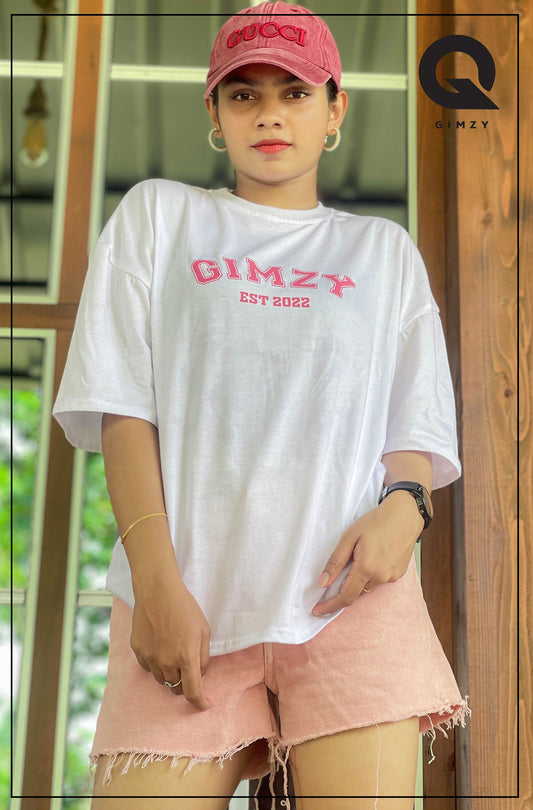 GIMZY Titled Drop Shoulder White Color Tee | GM184