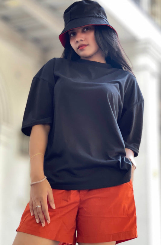 Drop Shoulder Oversized Black Color T Shirt | GM194