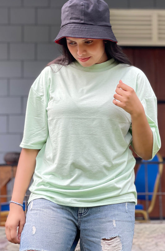 Drop Shoulder Oversized Apple Green Color T Shirt | GM203