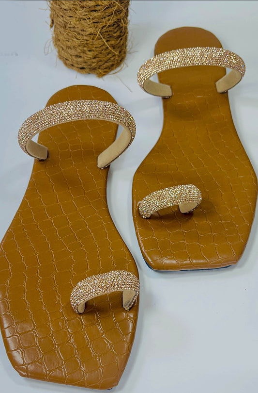Copper Color Gold Shine Strap Ring Toe Slipon  - GW208