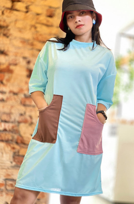 Drop Shoulder Tee Dress Light Blue Color | GM208