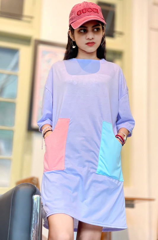 Drop Shoulder Tee Dress Light Purple Color | GM210