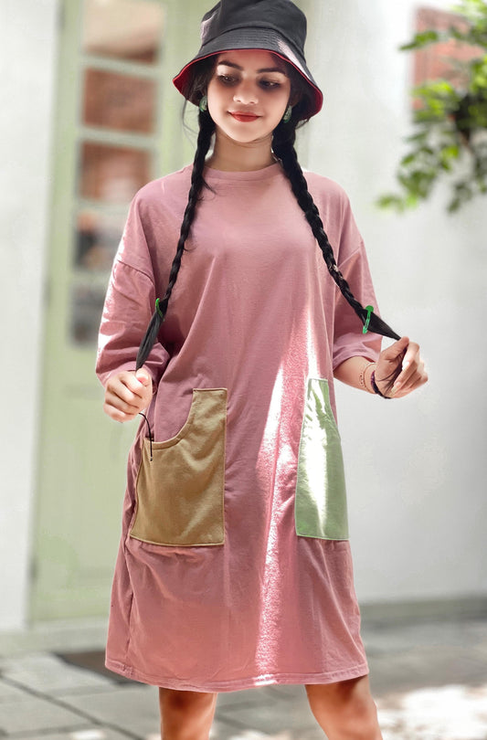 Drop Shoulder Tee Dress Pastel Purple Color | GM212