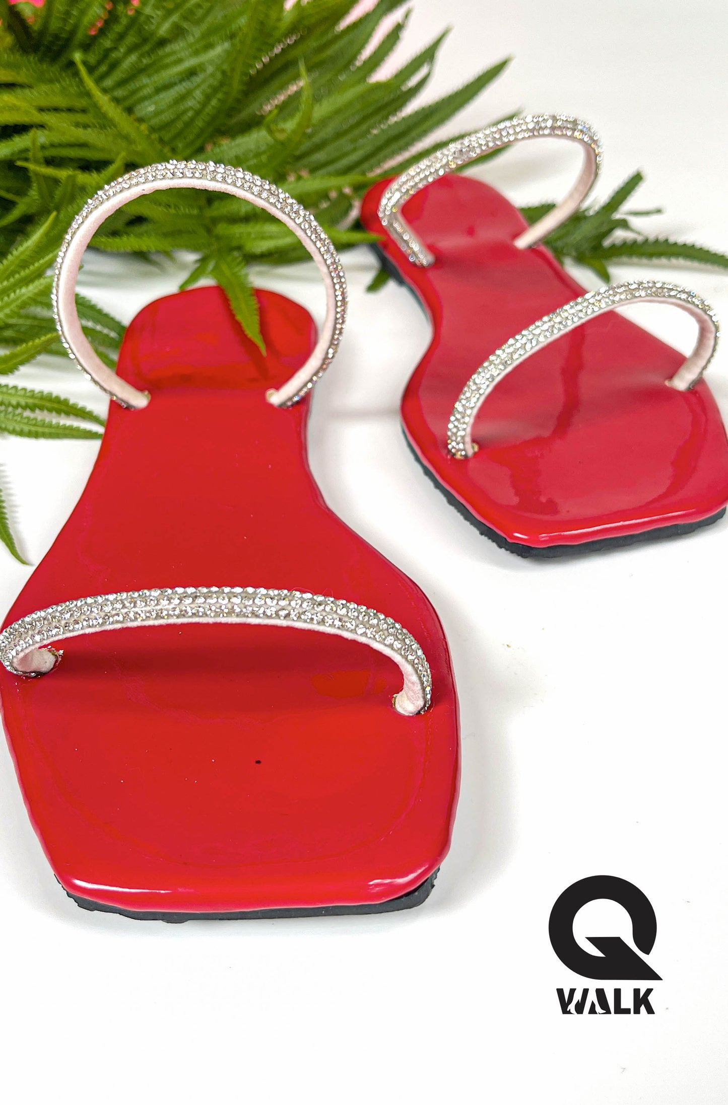 Red Color Tiny Shine Double Straps Slipons - GW213