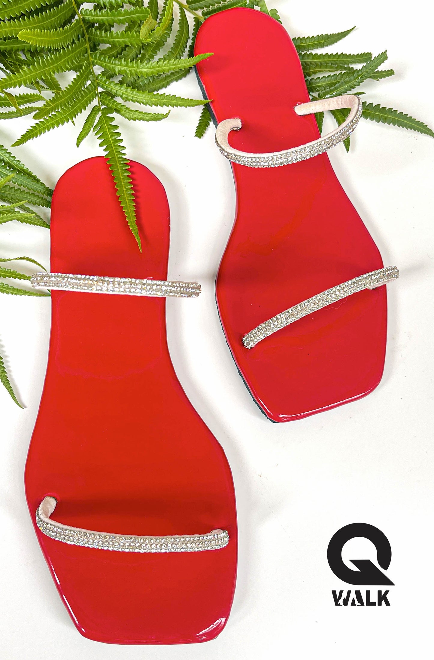 Red Color Tiny Shine Double Straps Slipons - GW213