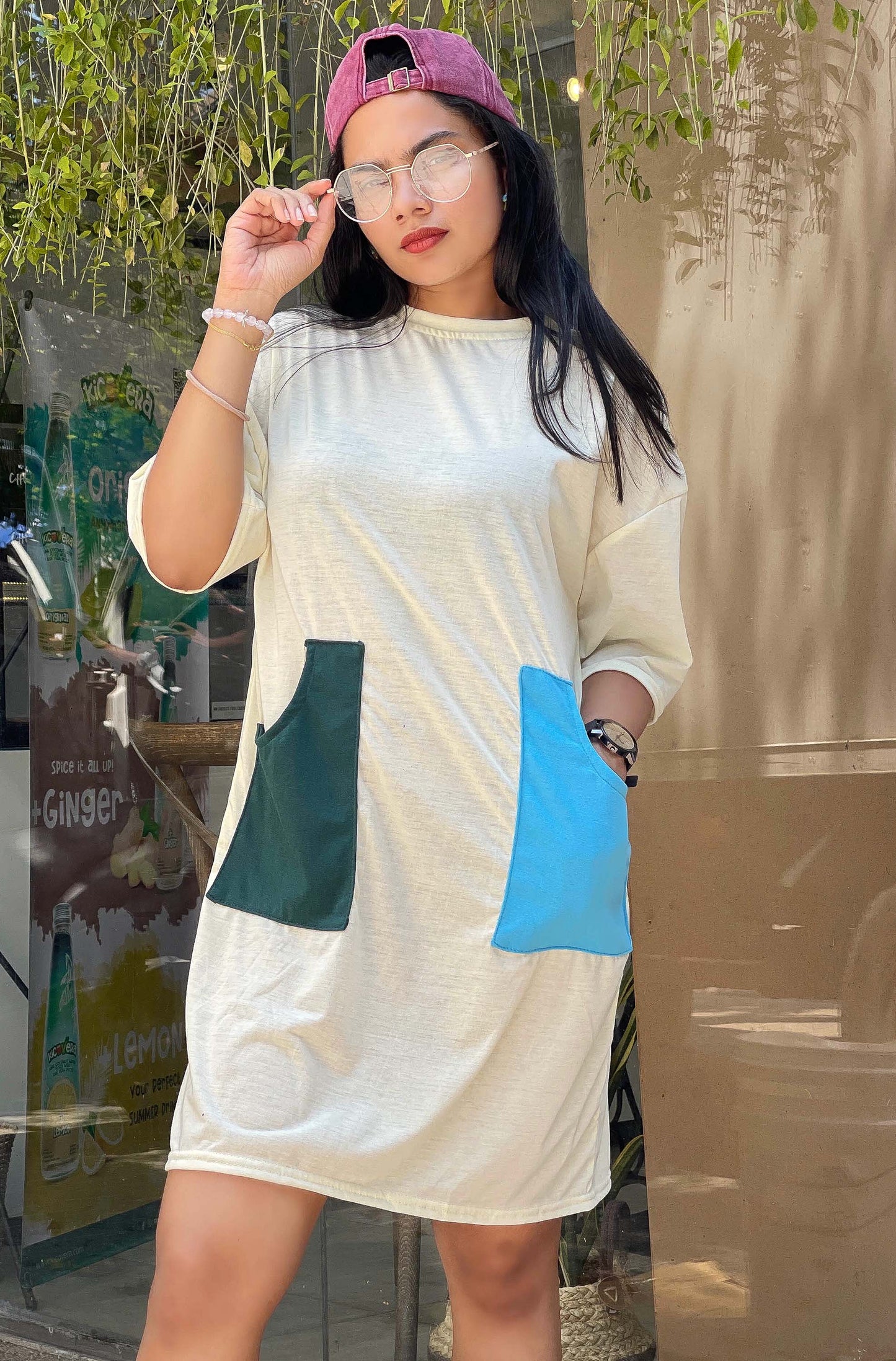 Drop Shoulder Tee Dress Light Yellow Color | GM215