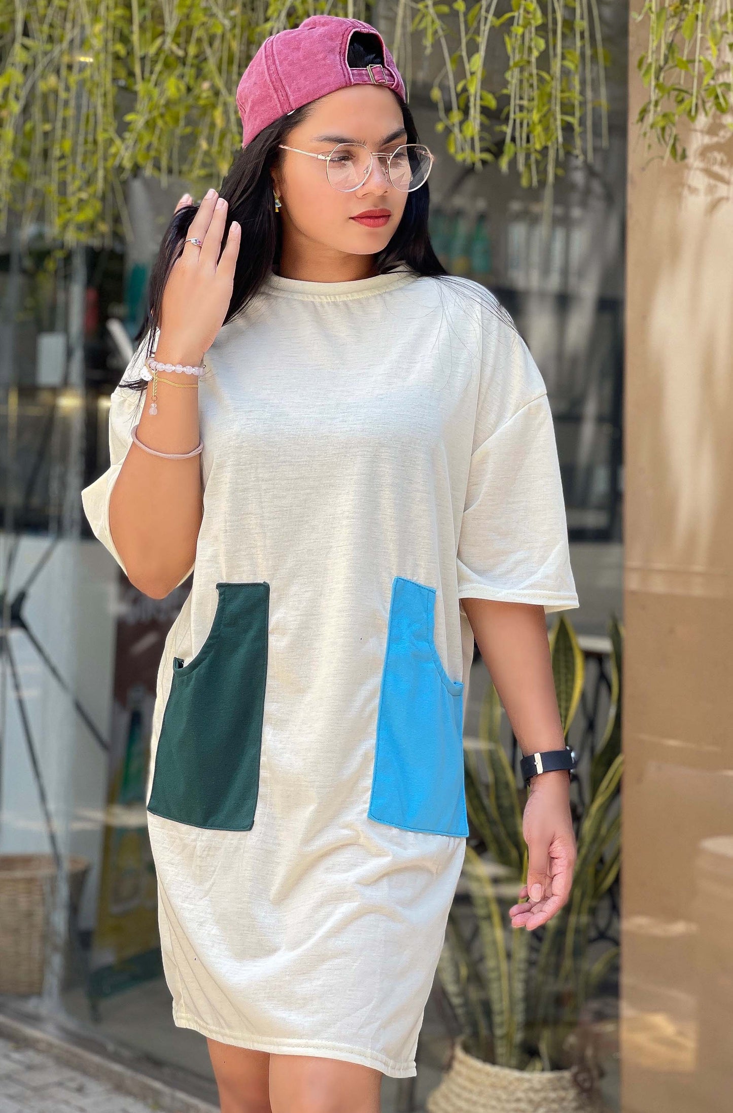 Drop Shoulder Tee Dress Light Yellow Color | GM215