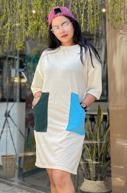 Drop Shoulder Tee Dress Light Yellow Color | GM215