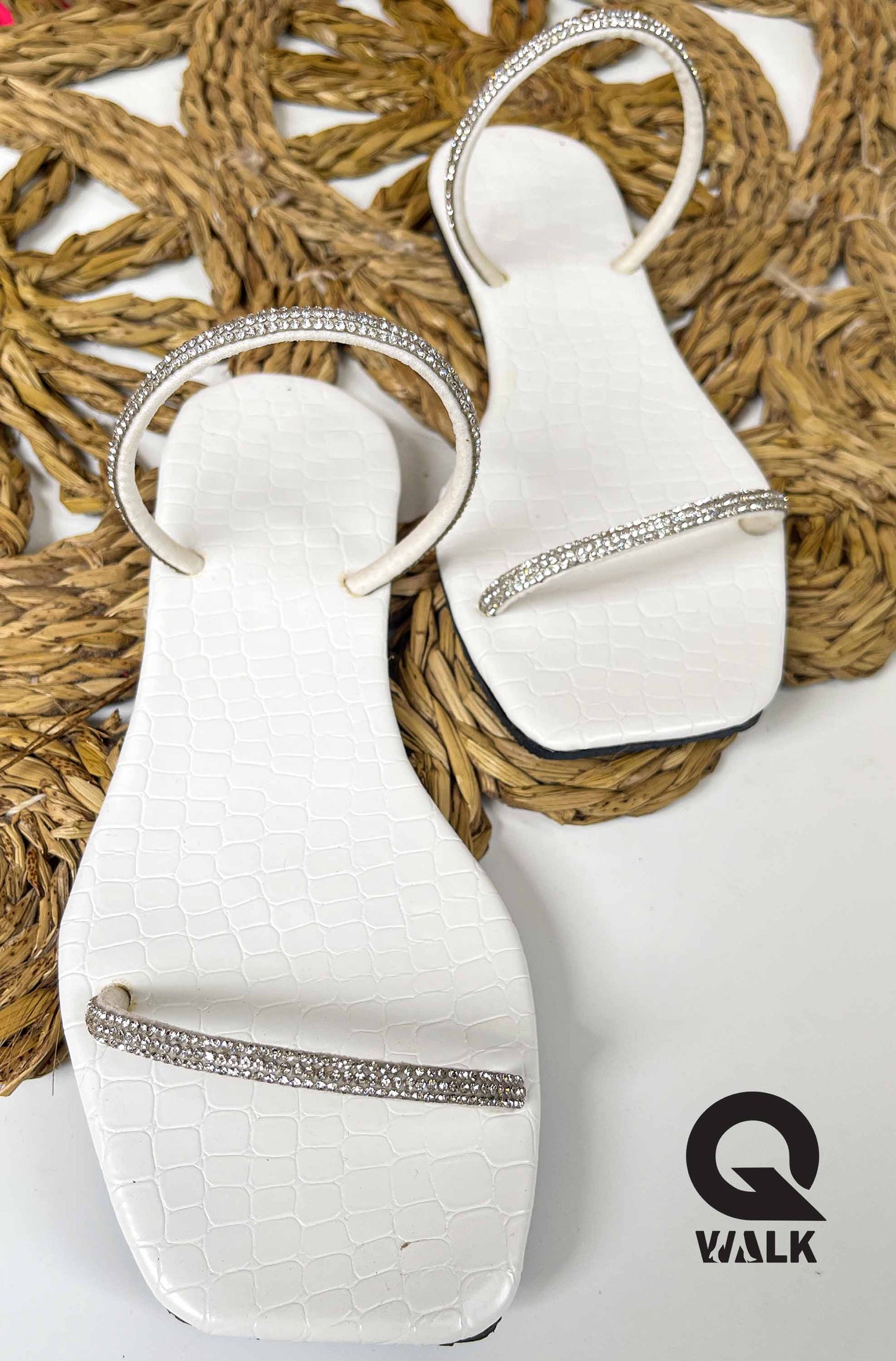 White Color Tiny Shine Double Strap Slipons - GW218