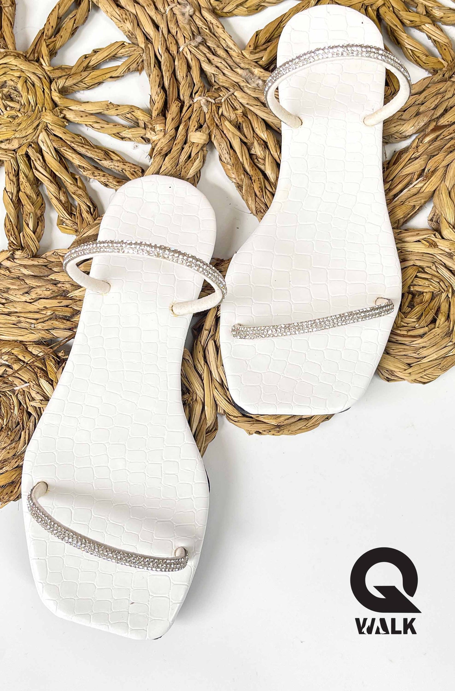 White Color Tiny Shine Double Strap Slipons - GW218