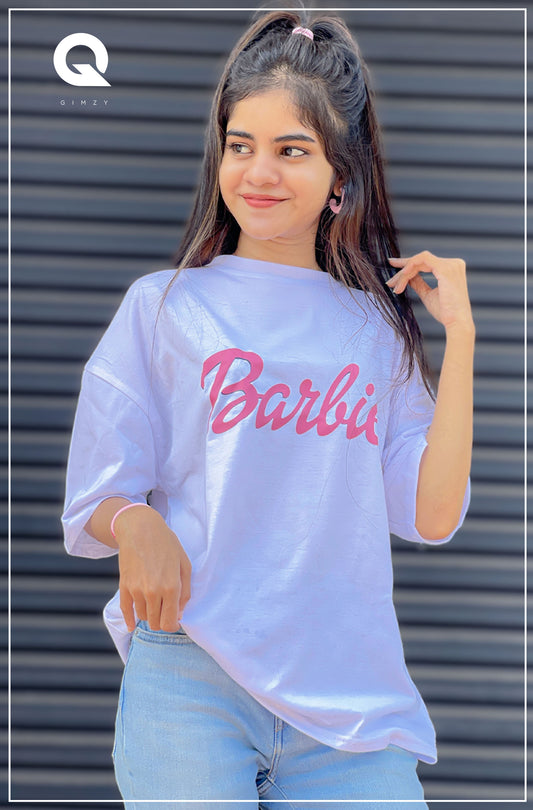 Barbie Print White Color Drop Shoulder Tee | GM221
