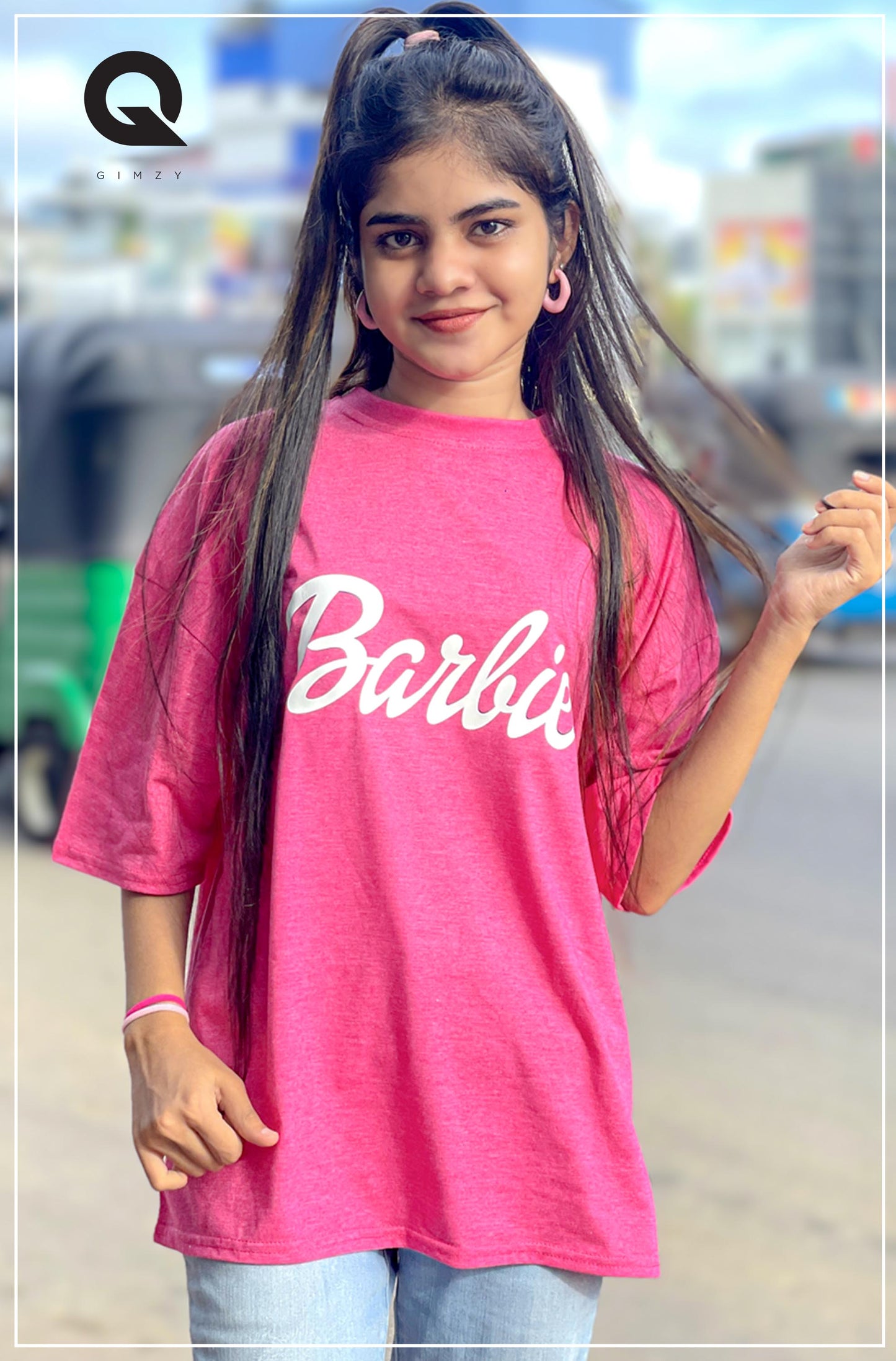 Barbie Print Pink Color Drop Shoulder Tee | GM223