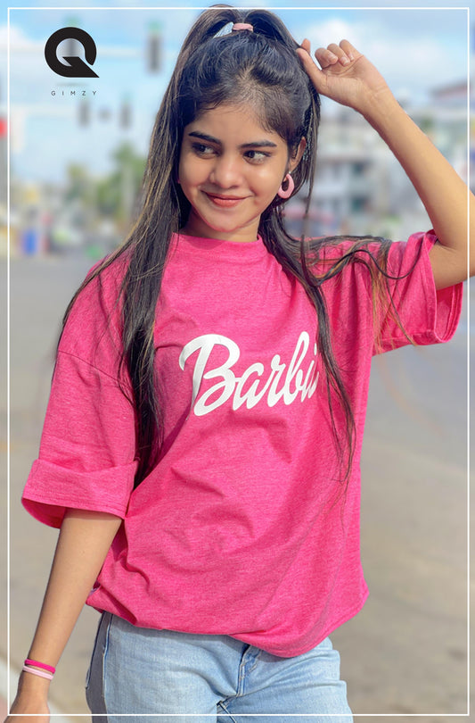 Barbie Print Pink Color Drop Shoulder Tee | GM223