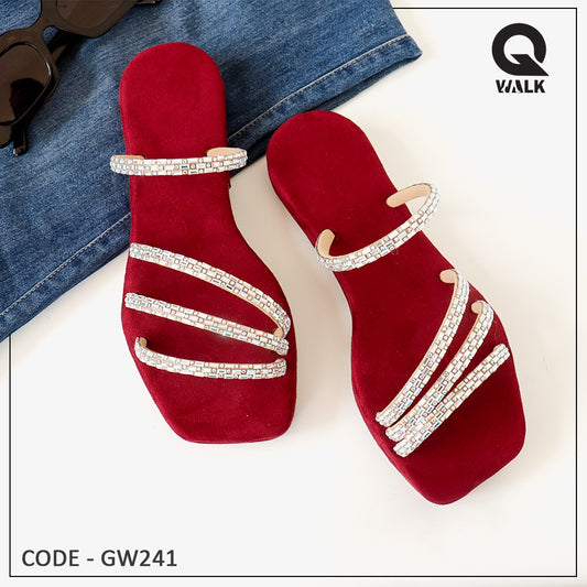 Red, Black, Velvet Brown Color Foam  Four Lined Slipper - GW241