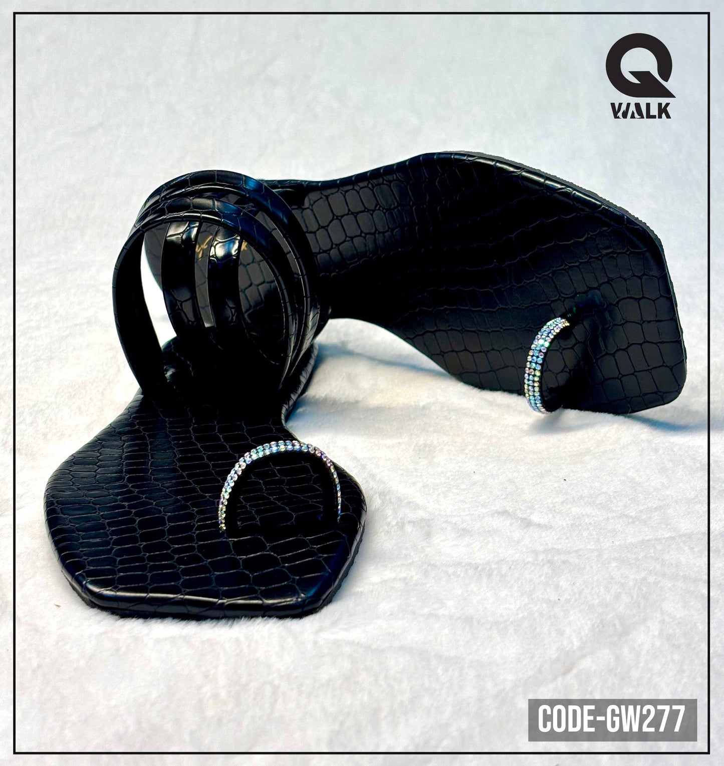 Crocodile Black Color Flat Slipper with Stone Toe | GW277