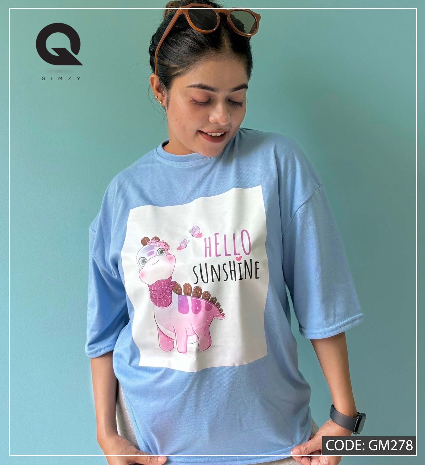 Hello Sunshine Sky Blue Color Drop Shoulder Tee | GM278