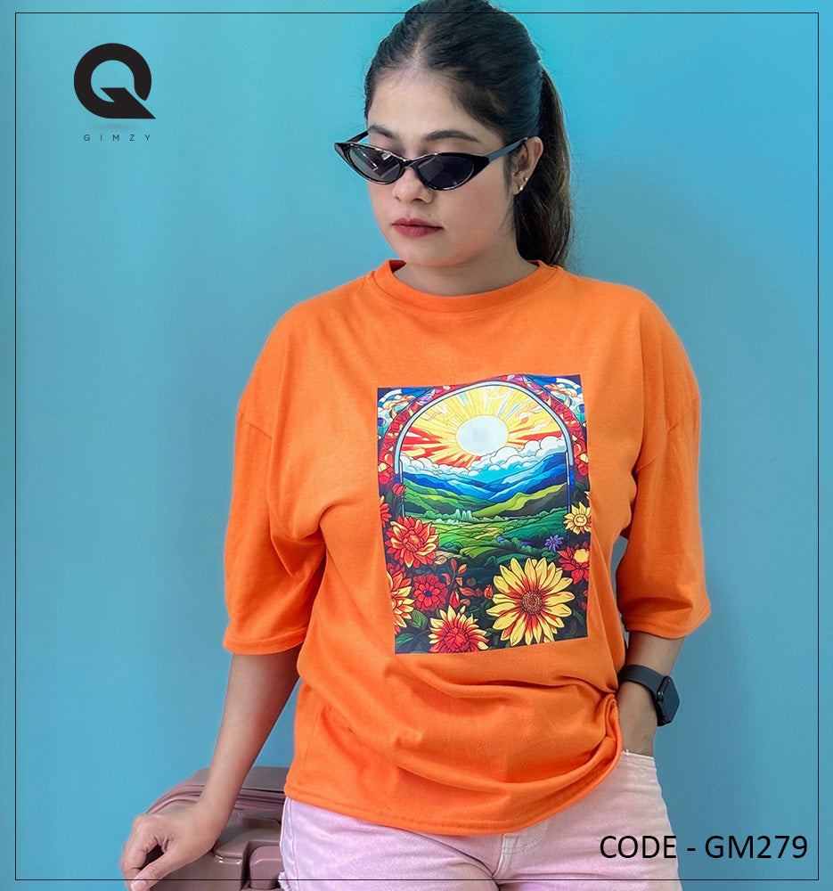 Morning Sunflower Orange Color Drop Shoulder Tee | GM279