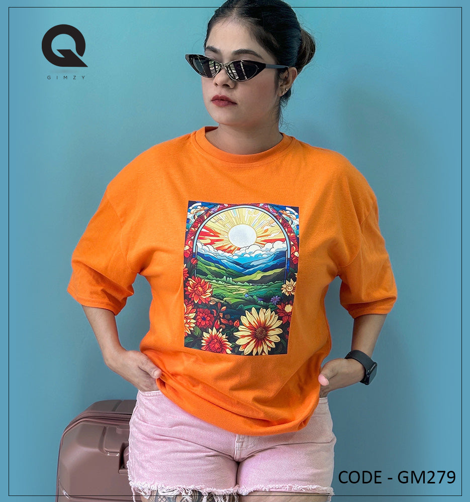 Morning Sunflower Orange Color Drop Shoulder Tee | GM279
