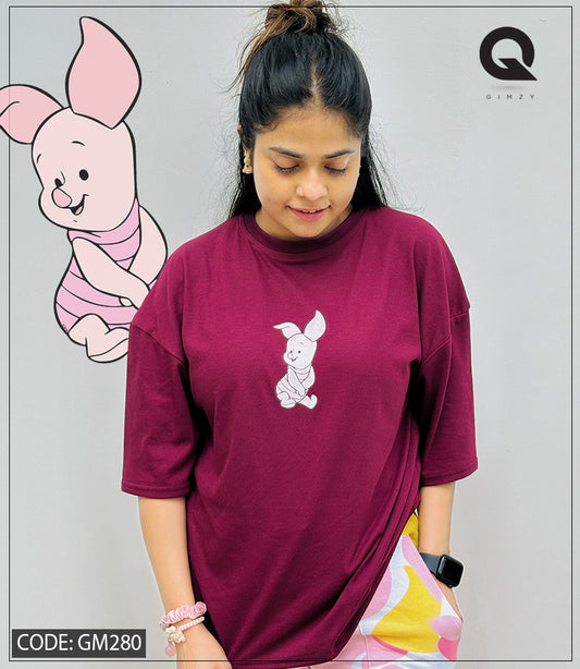 Maroon Color Drop Shoulder Tee | GM280