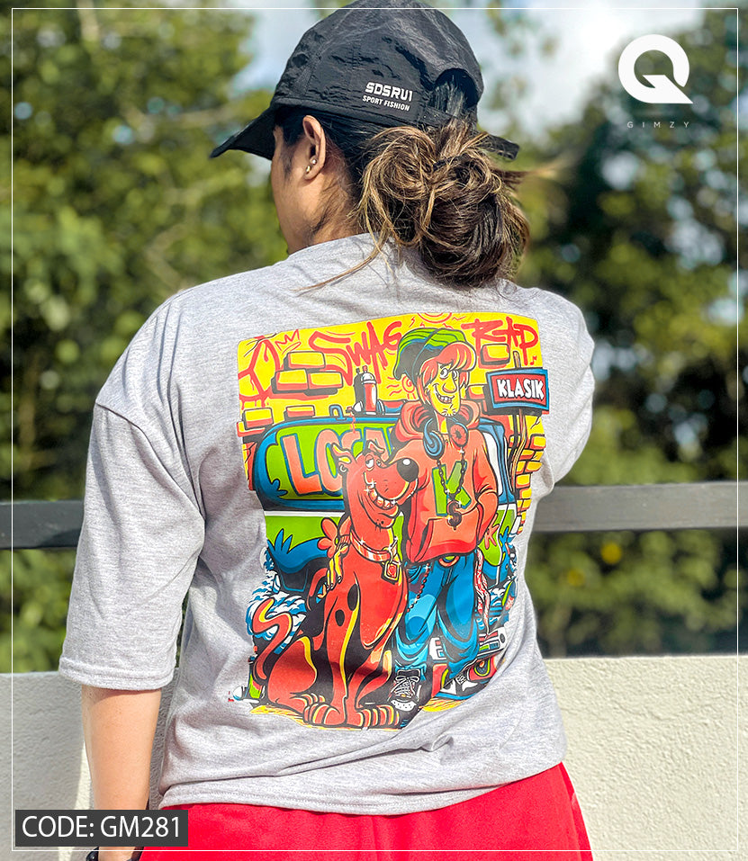 Grey Marl Color Scooby Doo Print Drop Shoulder Tee | GM281