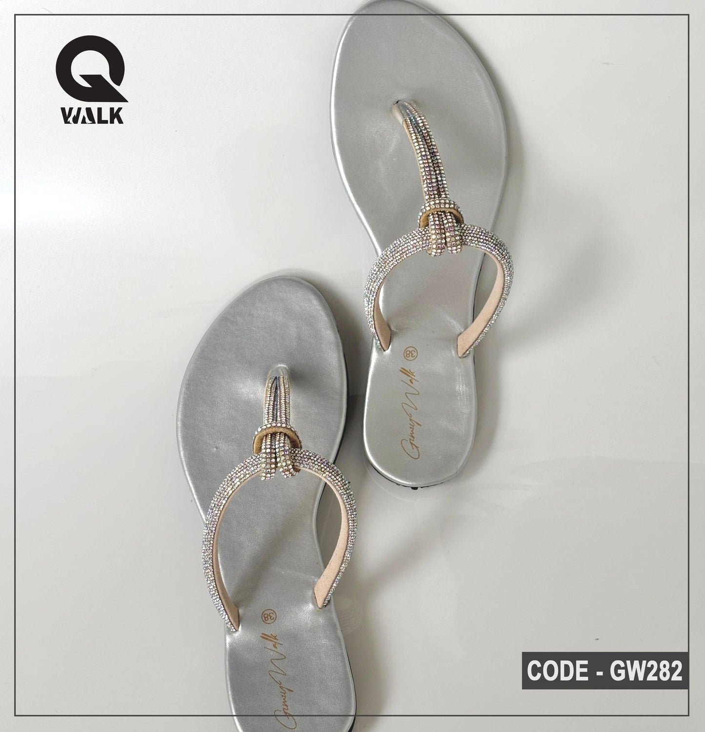 Grey Color Flat Slipper with Stone Straps | GW282