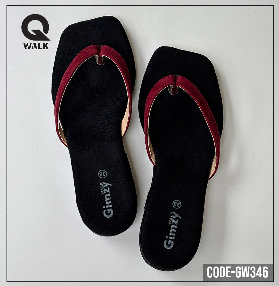 Black Color Velvet Wedges with Maroon Straps | GW346