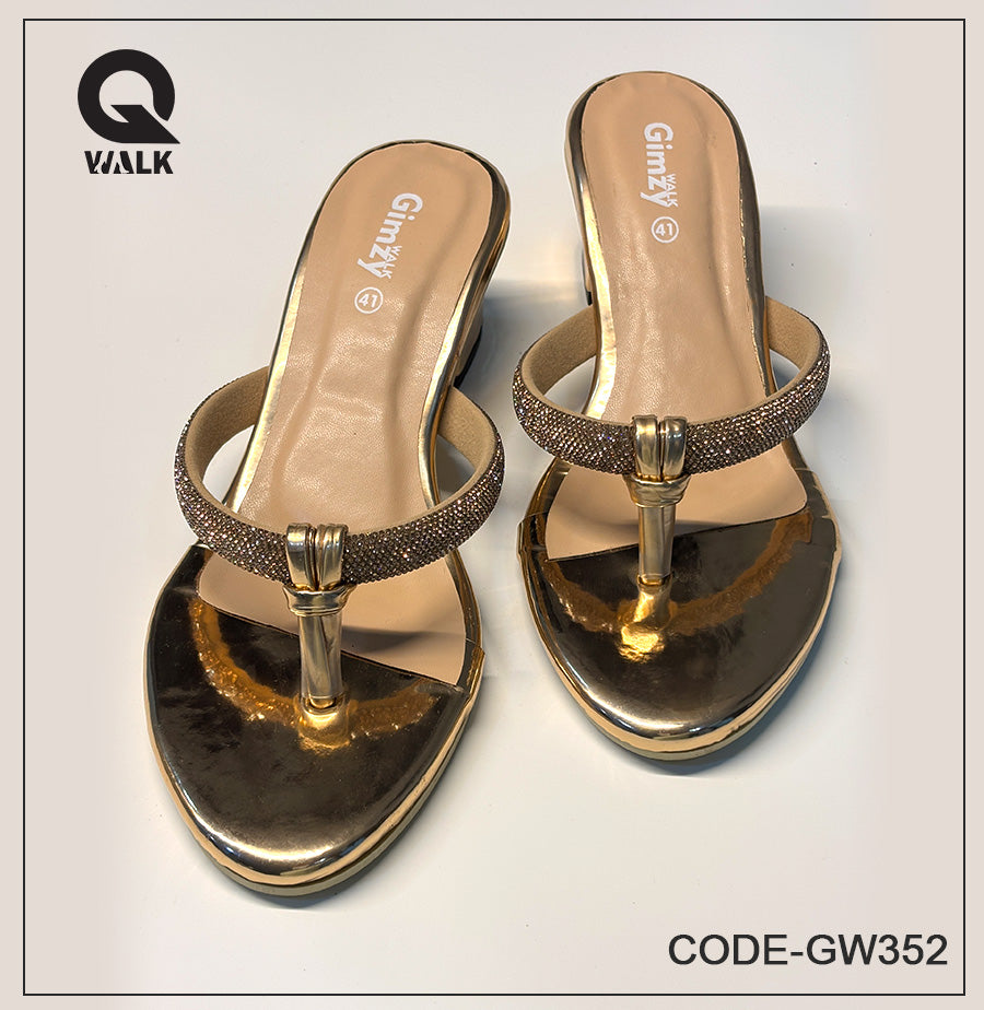Gold Color 2 Inch heel with Stone Straps | GW352