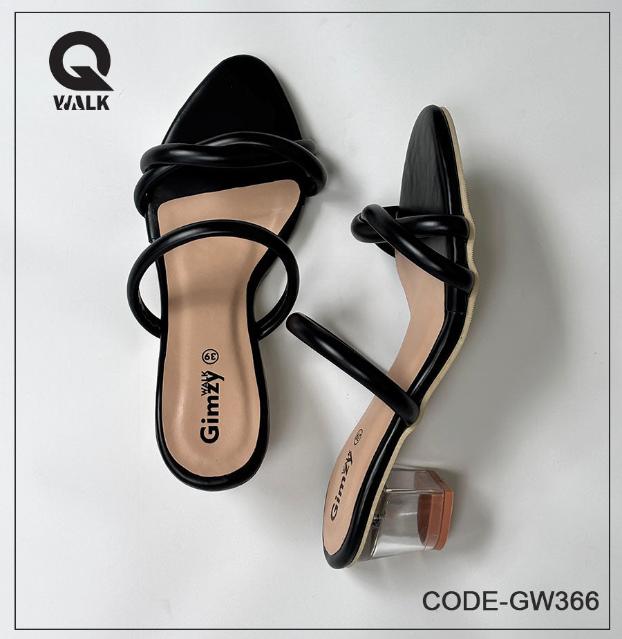 Black Color 2 Inch Glass heel with Straps | GW366