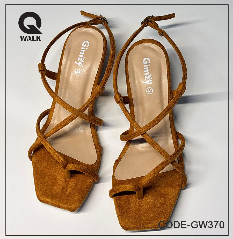 Tan Velvet Color 2 Inch Box heel with Straps | GW370
