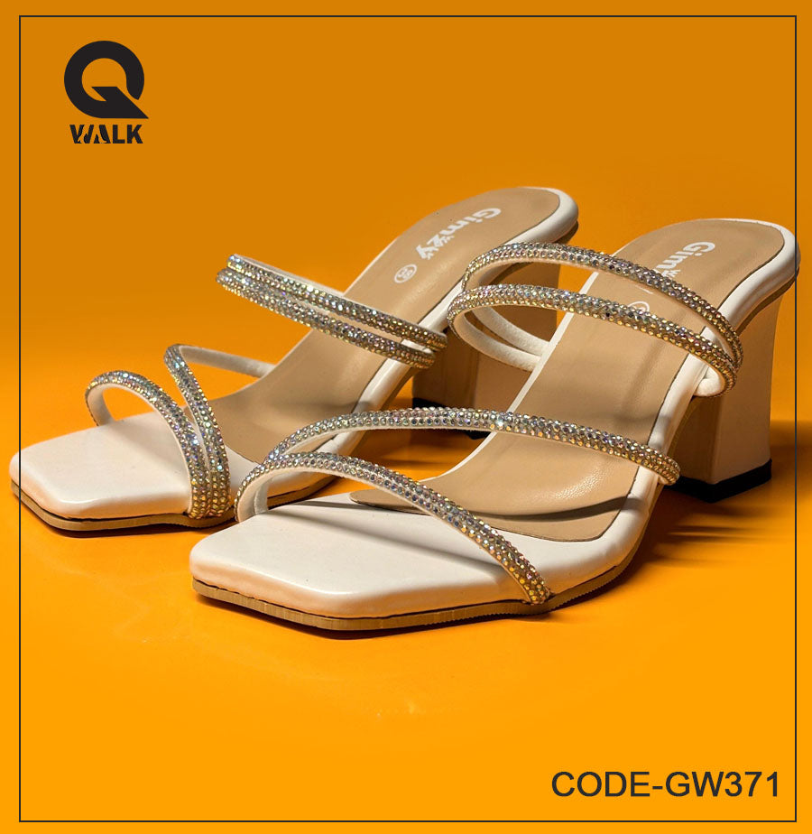 White Color 2.5 Inch Cover heel with Stone Straps | GW371
