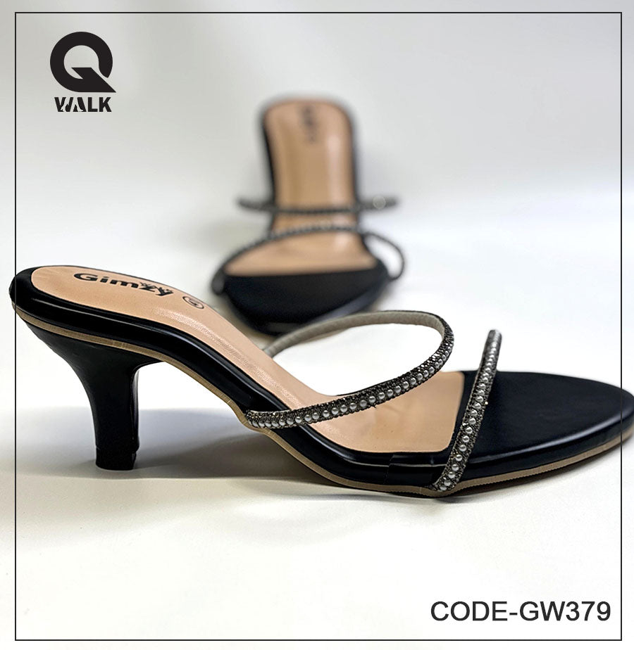 Black Color 2 Inch Point heel with Pearl Straps | GW379