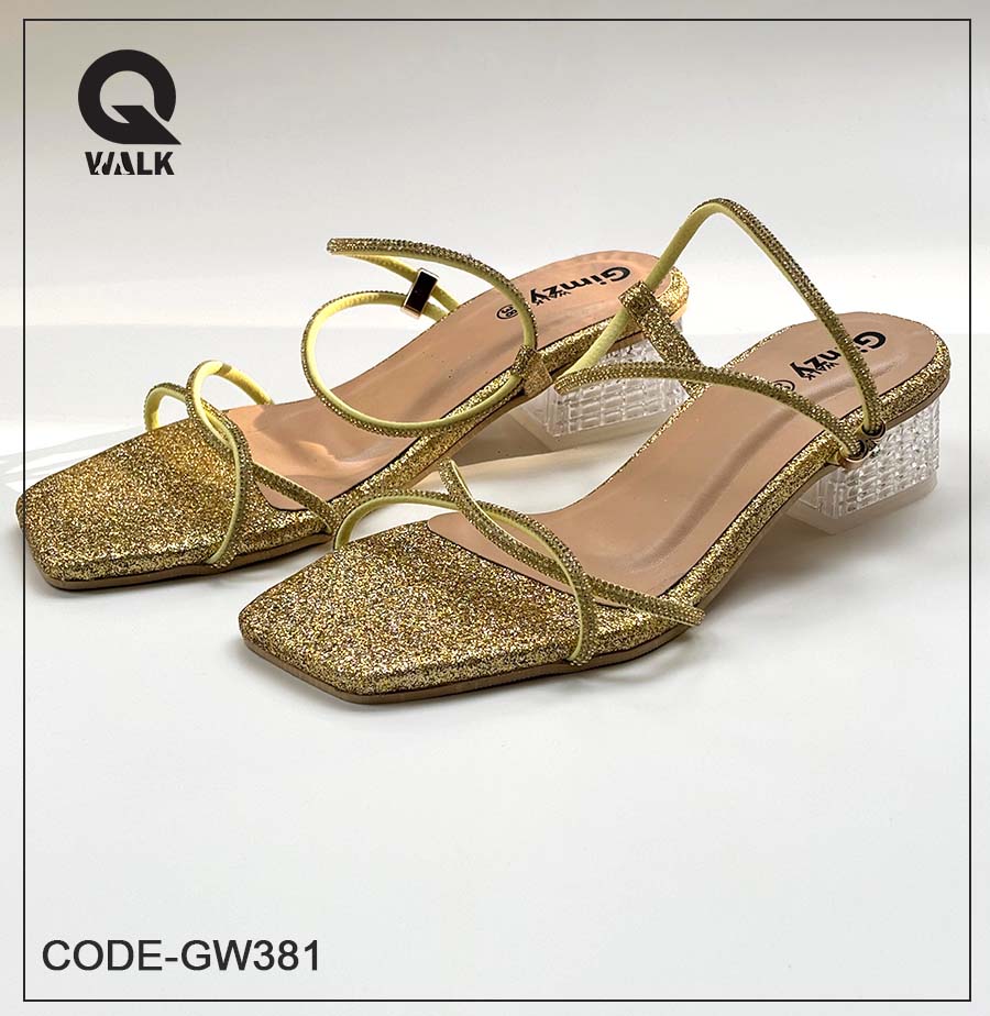 Dust Gold Color 1.5 Inch Glass heel with Gold Stone Straps| GW381