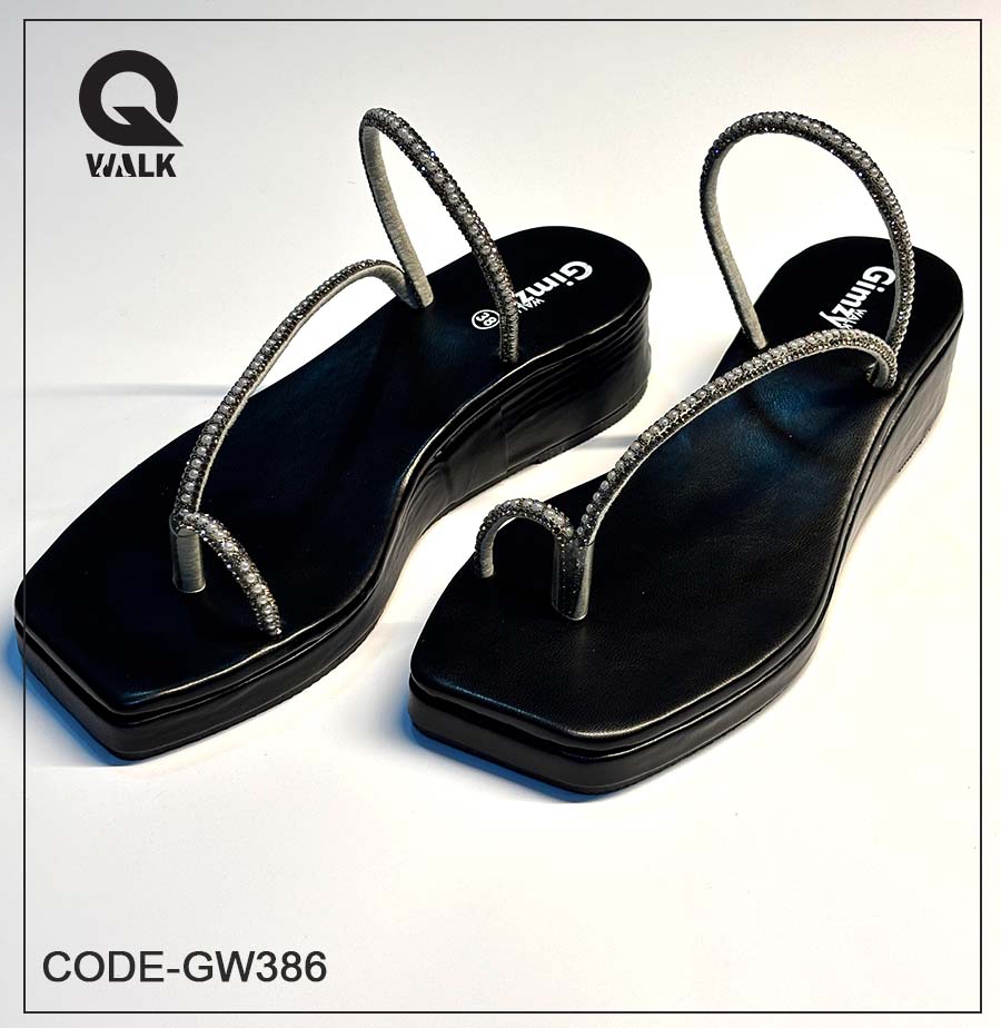 Black Color Wedges with Pearl Straps | GW386