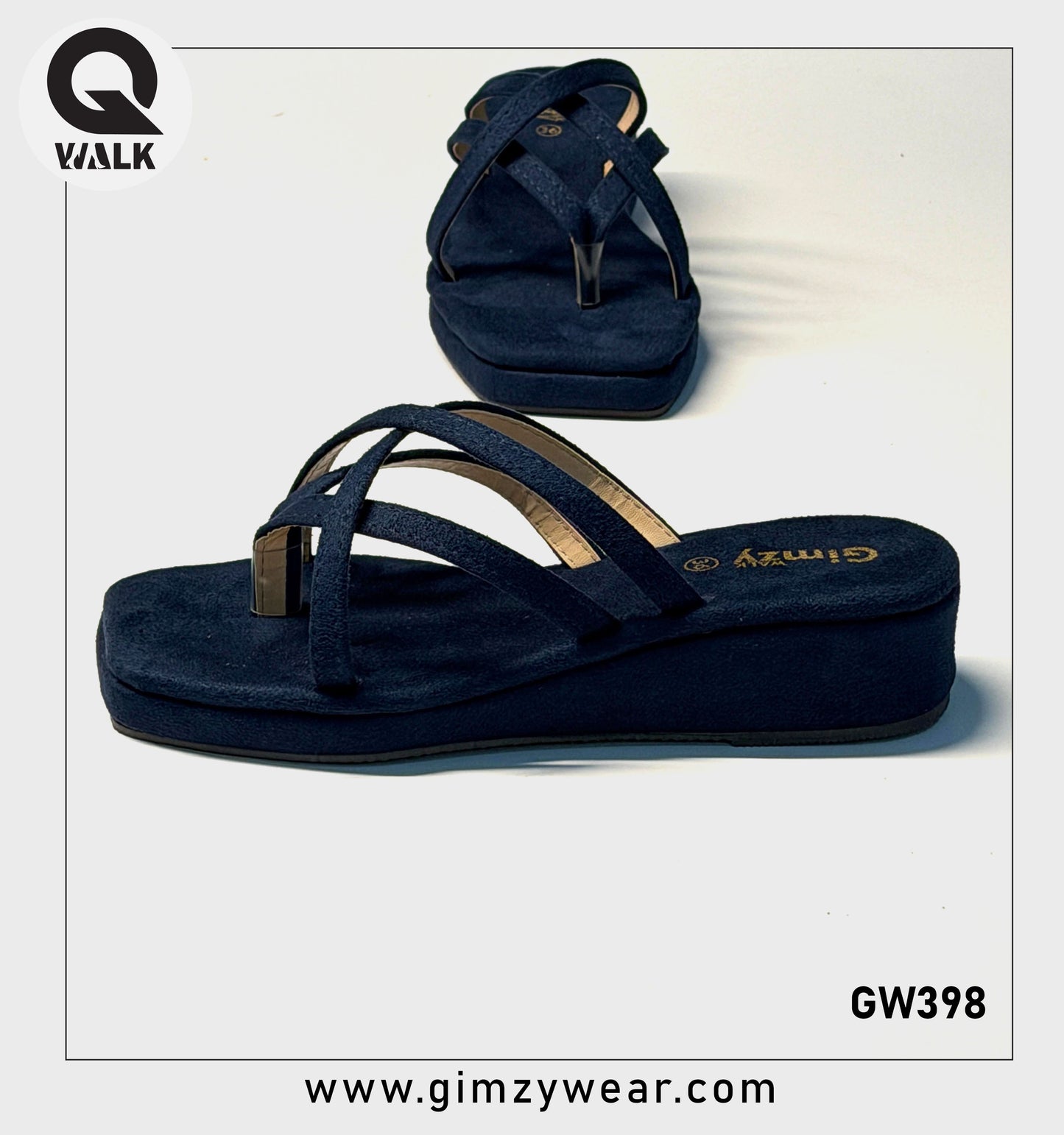 Navy Blue Color Velvet Wedges | GW398