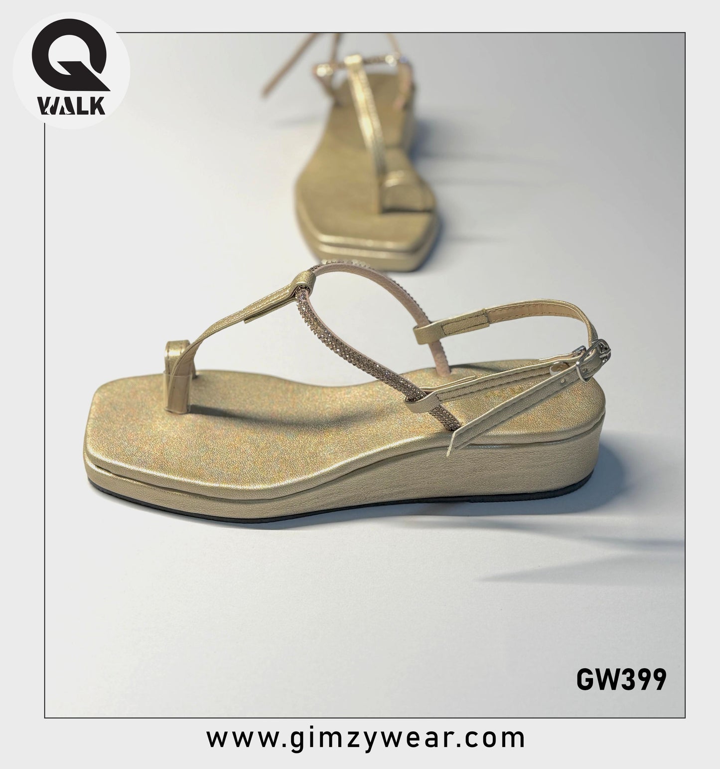 Dull Gold Color Wedges With Stone Stap | GW399