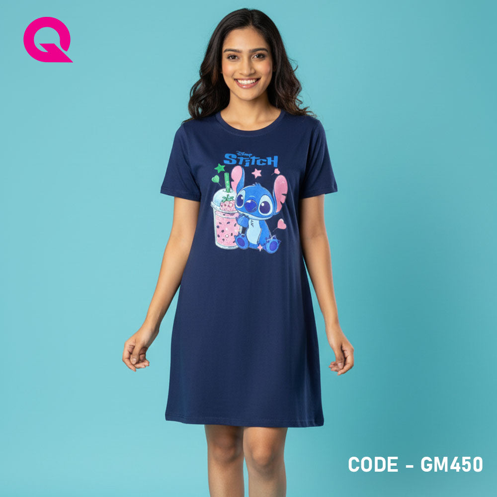 Navy Blue Color T Shirt Dress With Print | GM450