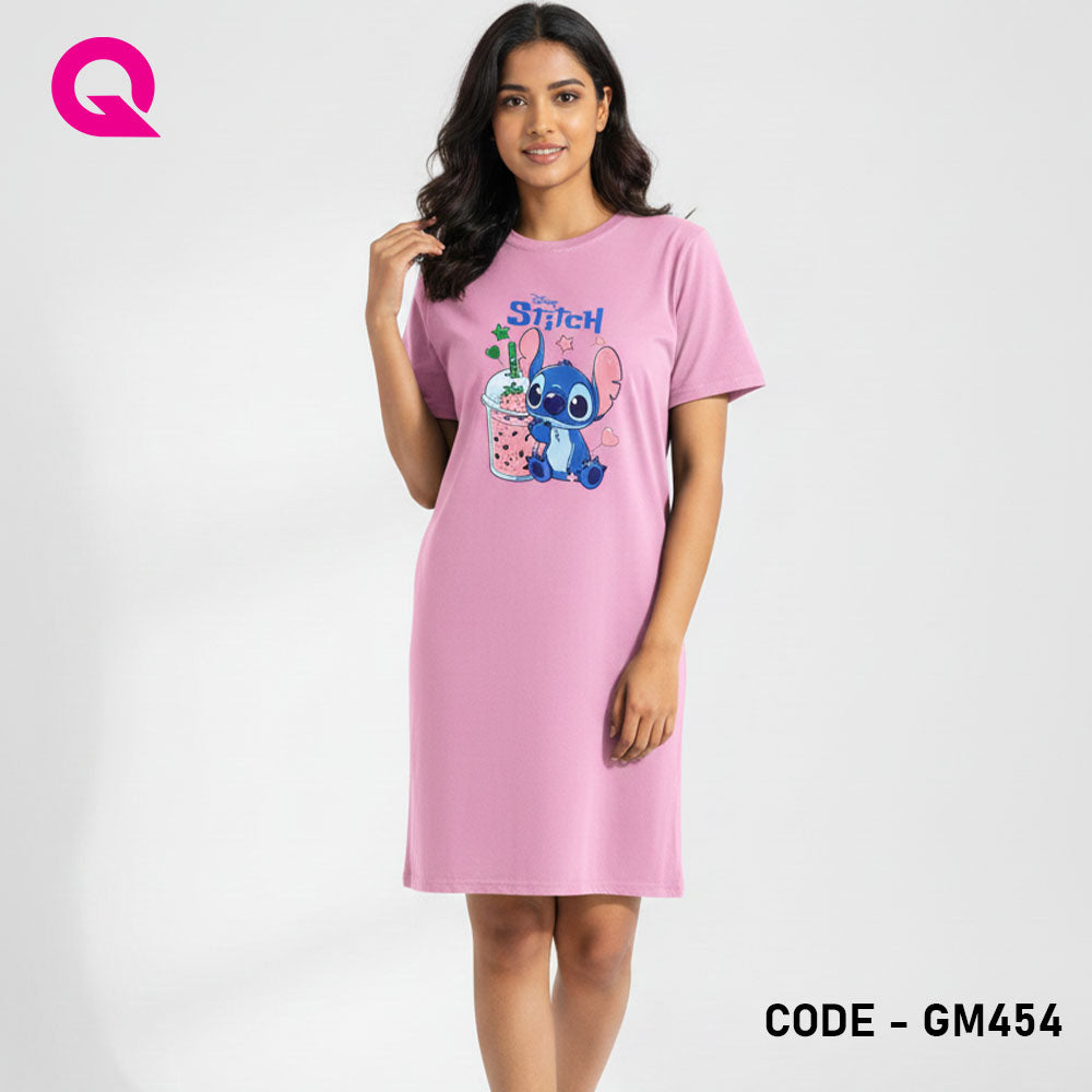 Baby Pink Color T Shirt Dress With Print | GM454