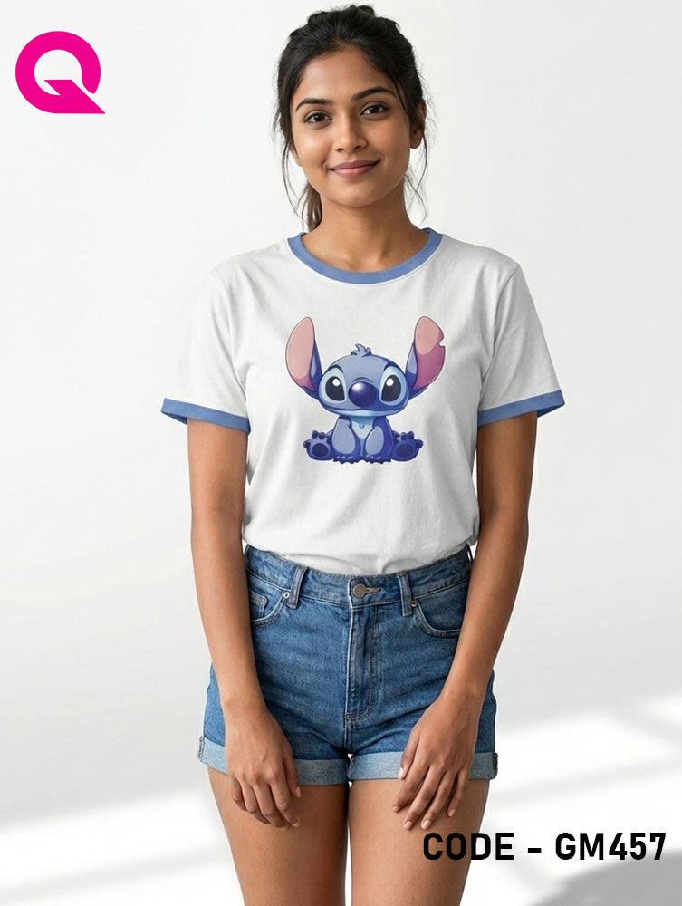 White Color T Shirt Sleeve Band and Neck Powder Blue | GM457