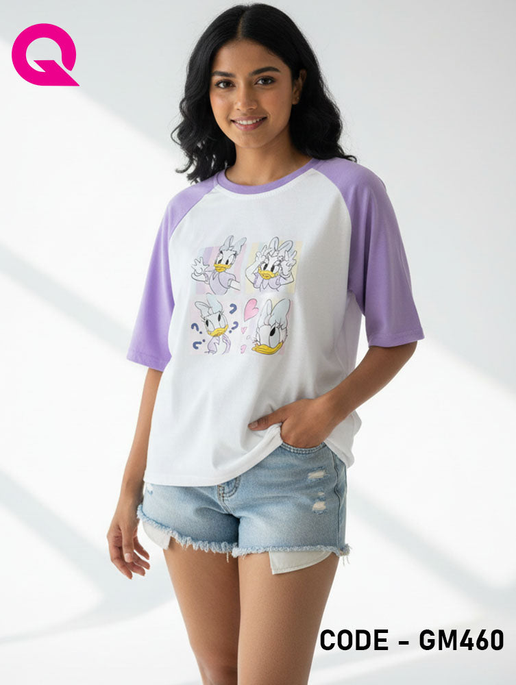 White Color & Laventa Sleeve T Shirt | GM460