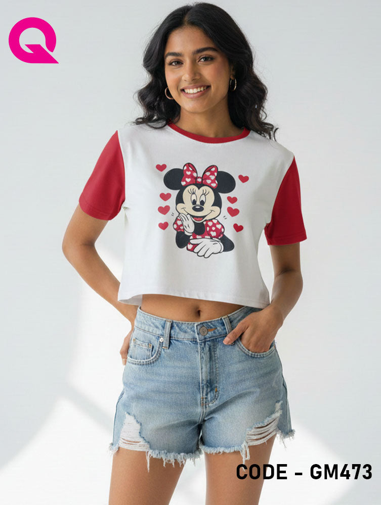 White Color & Red Sleeve Crop Top | GM473