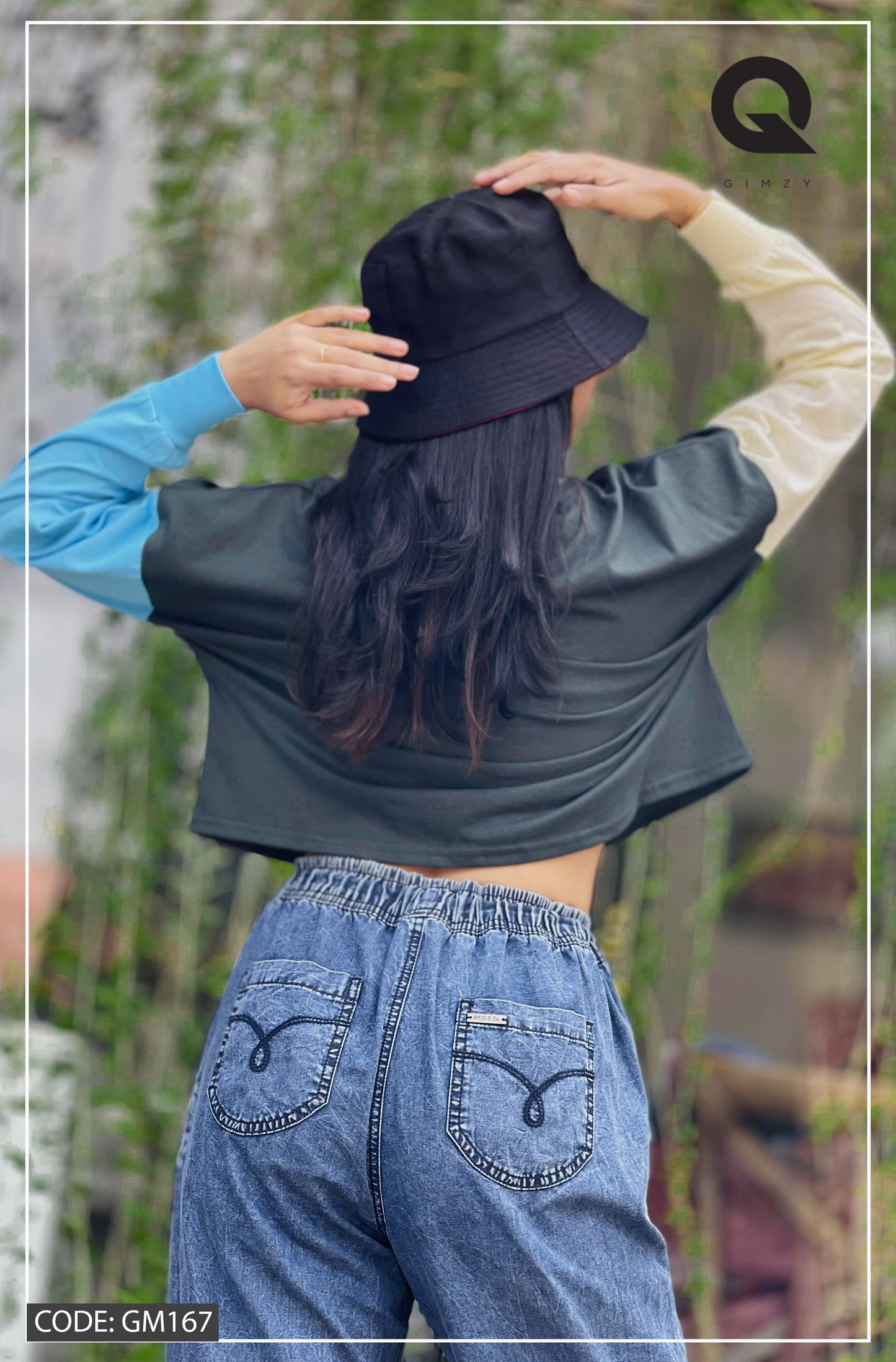Drop Shoulder Oversized Long Sleeve Multi Color Short T Shirt | GM167