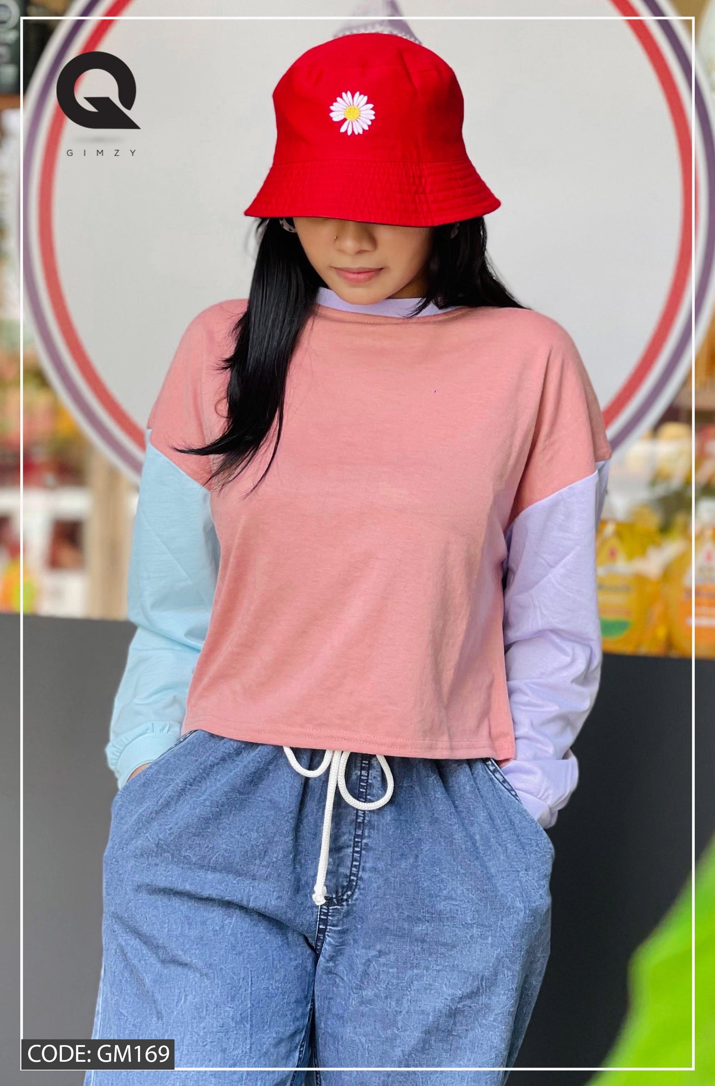 Drop Shoulder Oversized Long Sleeve Multi Color Short T Shirt | GM169