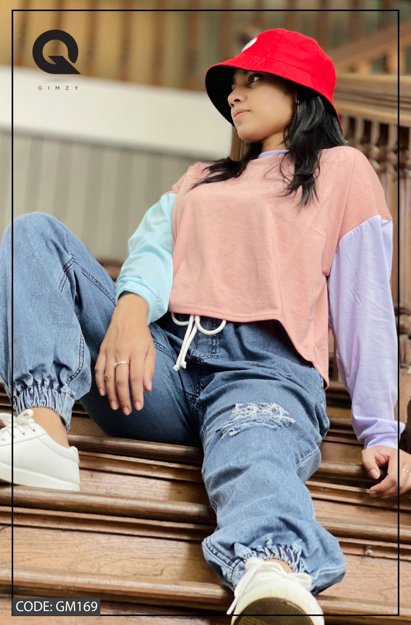 Drop Shoulder Oversized Long Sleeve Multi Color Short T Shirt | GM169