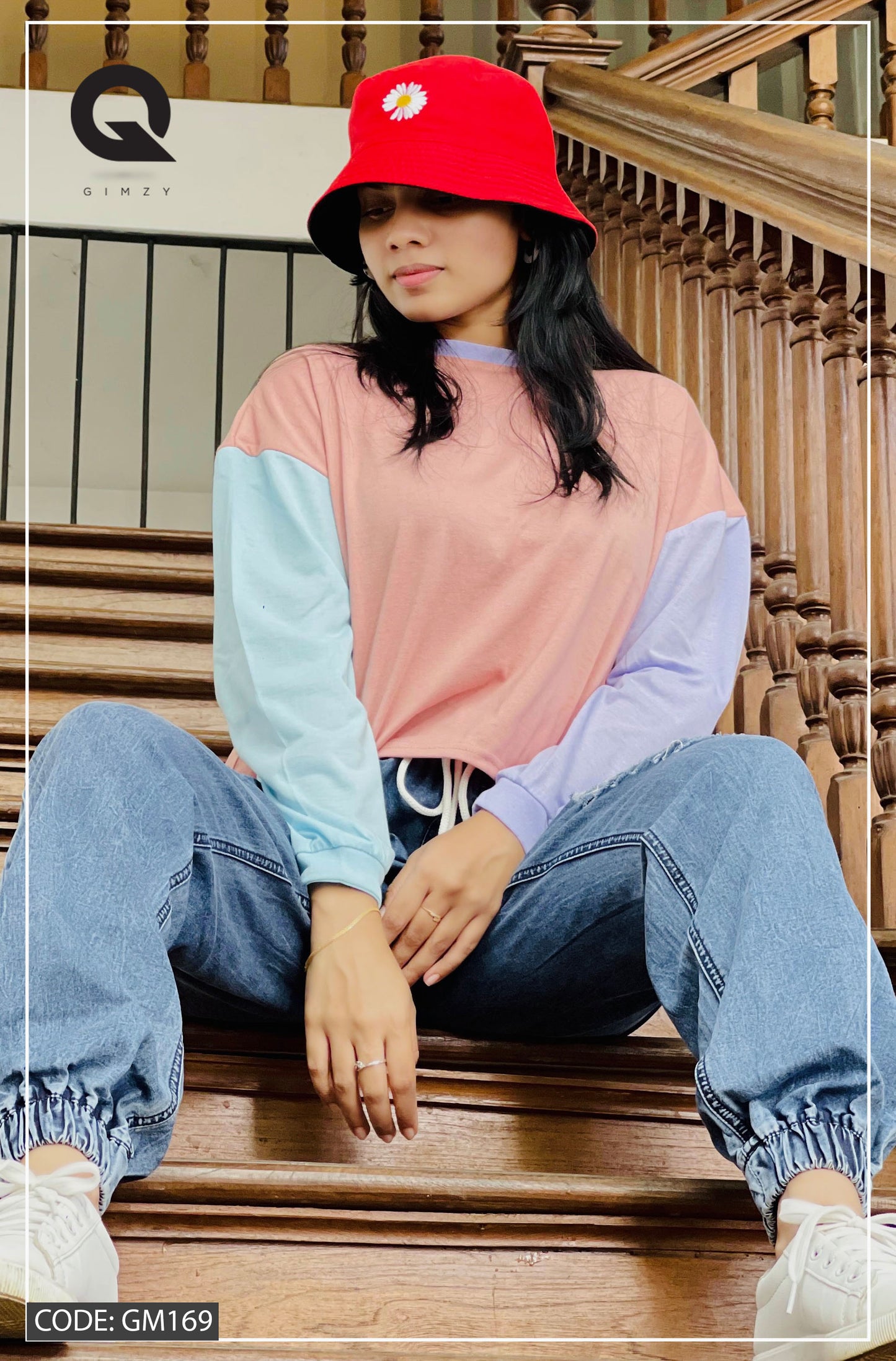 Drop Shoulder Oversized Long Sleeve Multi Color Short T Shirt | GM169