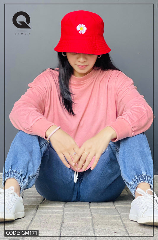 Drop Shoulder Oversized Long Sleeve Pink Color Short T Shirt | GM171