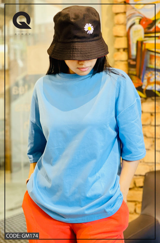 Drop Shoulder Oversized Sky Blue Color T Shirt | GM174