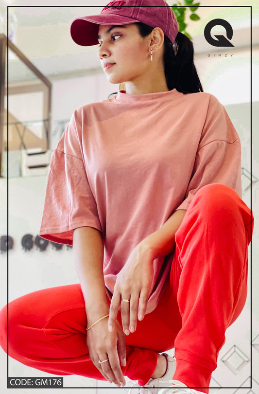 Drop Shoulder Oversized Pink Color T Shirt | GM176