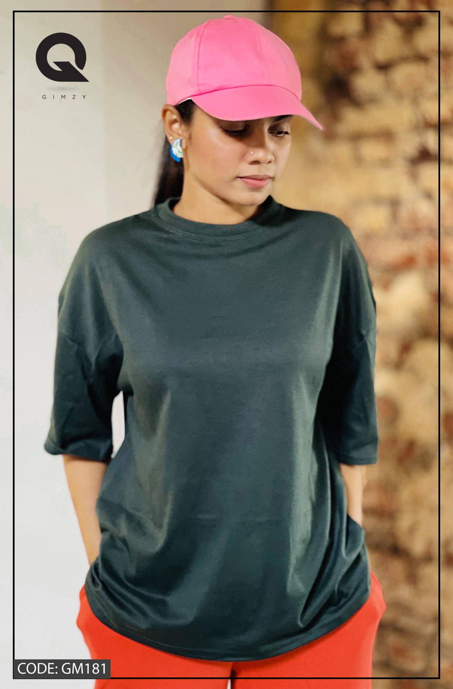 Drop Shoulder Oversized Army Green Color T Shirt | GM181