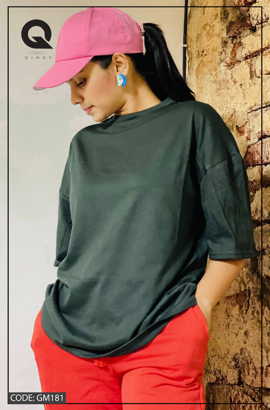Drop Shoulder Oversized Army Green Color T Shirt | GM181